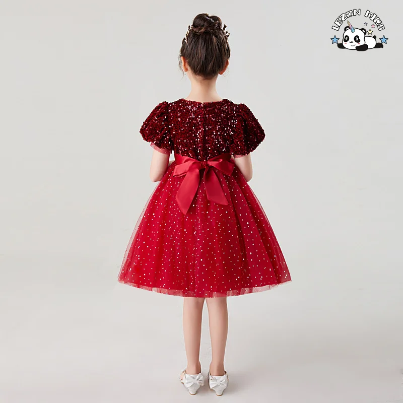 LEZONKIDS - Vestido de Manga Curta para Meninas, Vestido de Gala com Lantejoulas, Poncho de Gaze, Saia Curta e Doce Saia de Princesa
